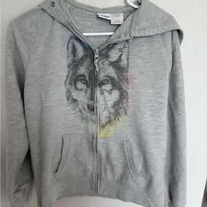 Gray Wolf Print Kids Hoodie Colorful Vibrant Animal Print Wild Wolf Size XL